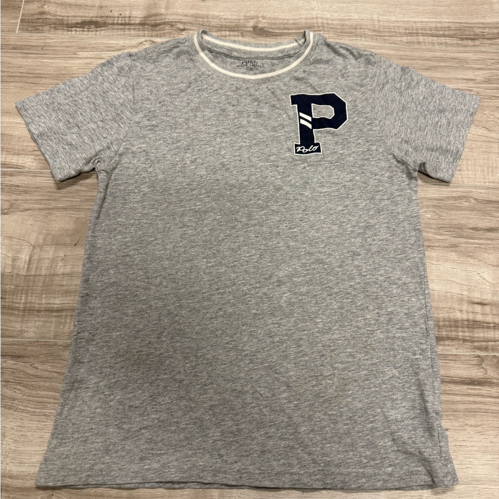 Polo by Ralph Lauren Grey Short-Sleeve Crewneck Tee with Navy 'P' Logo Boy Size